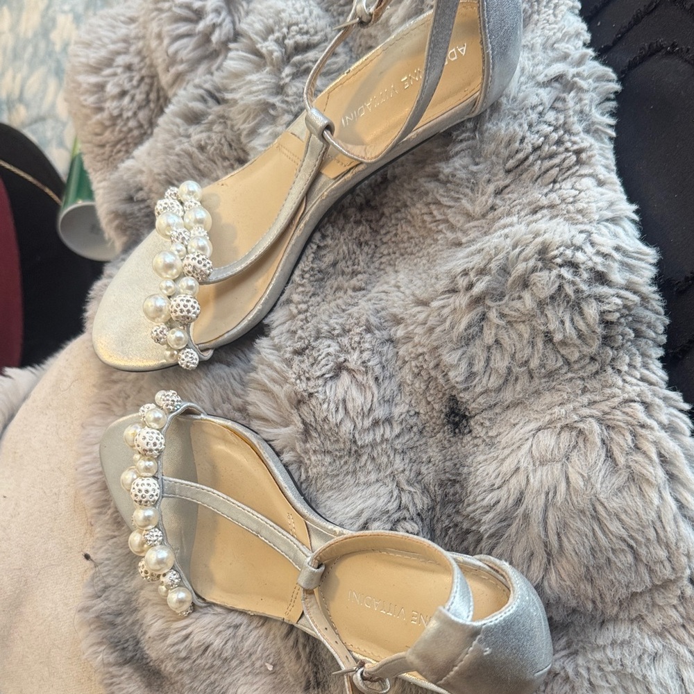 Adrienne Vittadini Silver Sandals with Pearl Accents